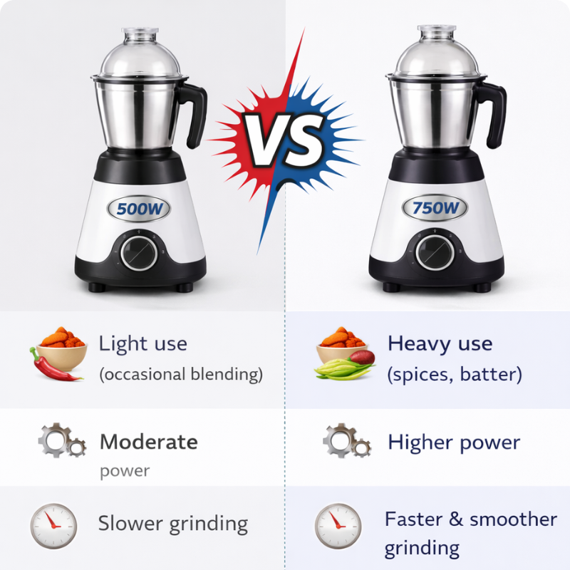 500W vs 750W mixer grinder power comparison
