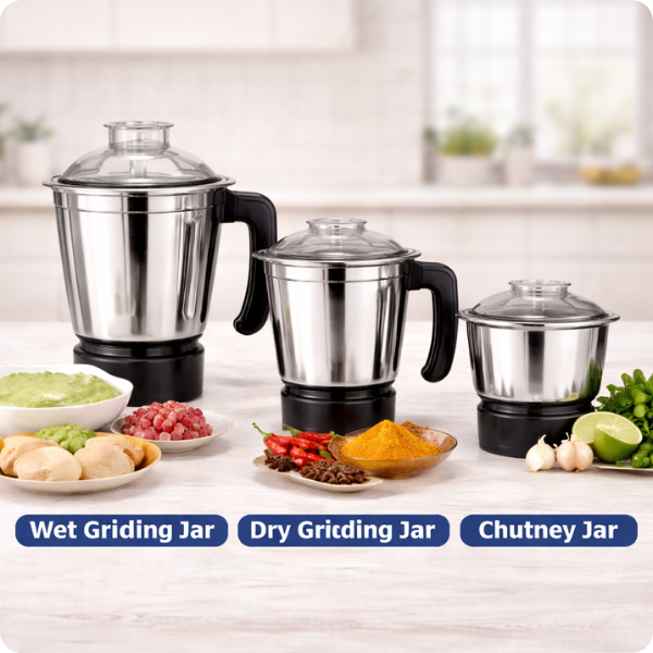 Different mixer grinder jar types – wet grinding jar, dry grinding jar and chutney jar