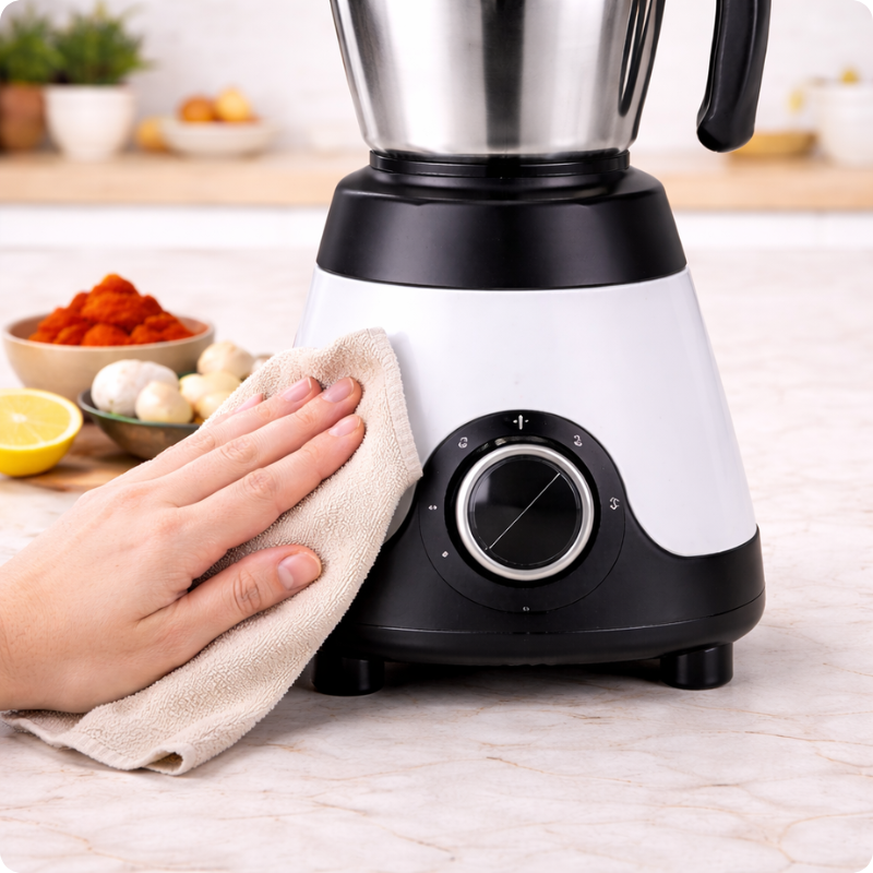 Wipe mixer grinder motor base with dry cloth
