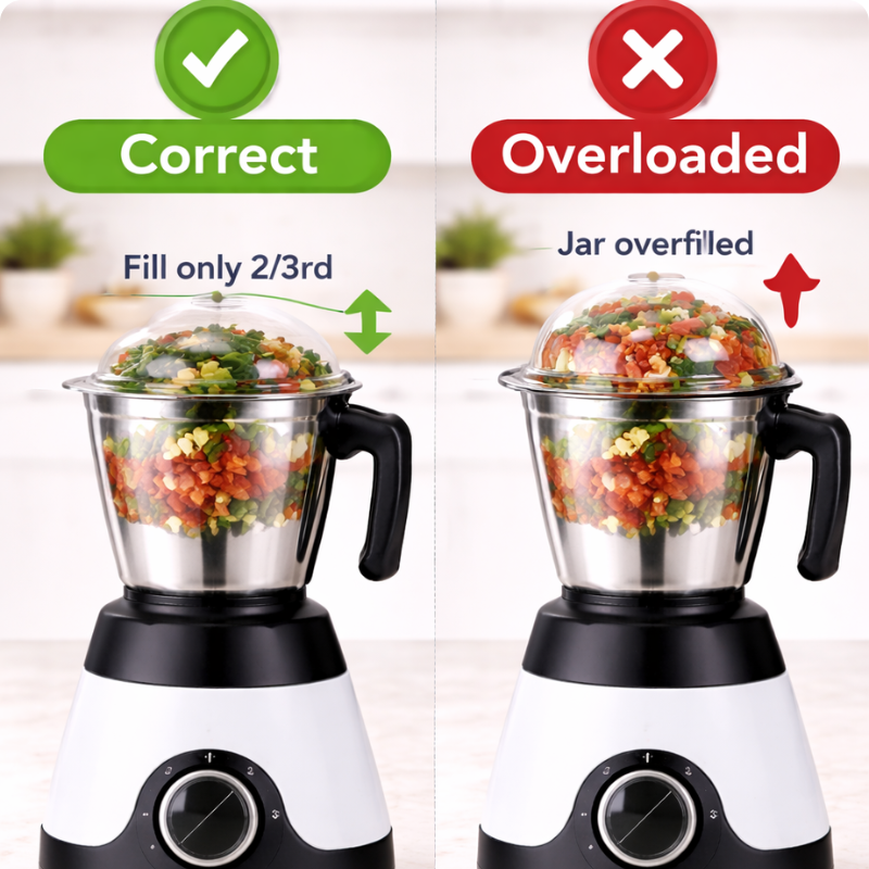 Avoid overloading mixer grinder jar to protect motor