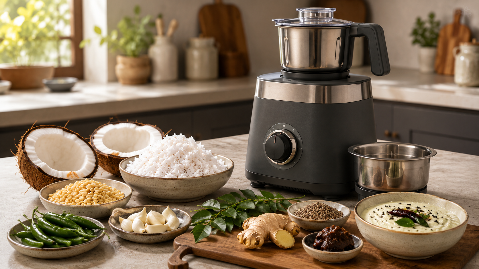 coconut chutney ingredients and mixer grinder