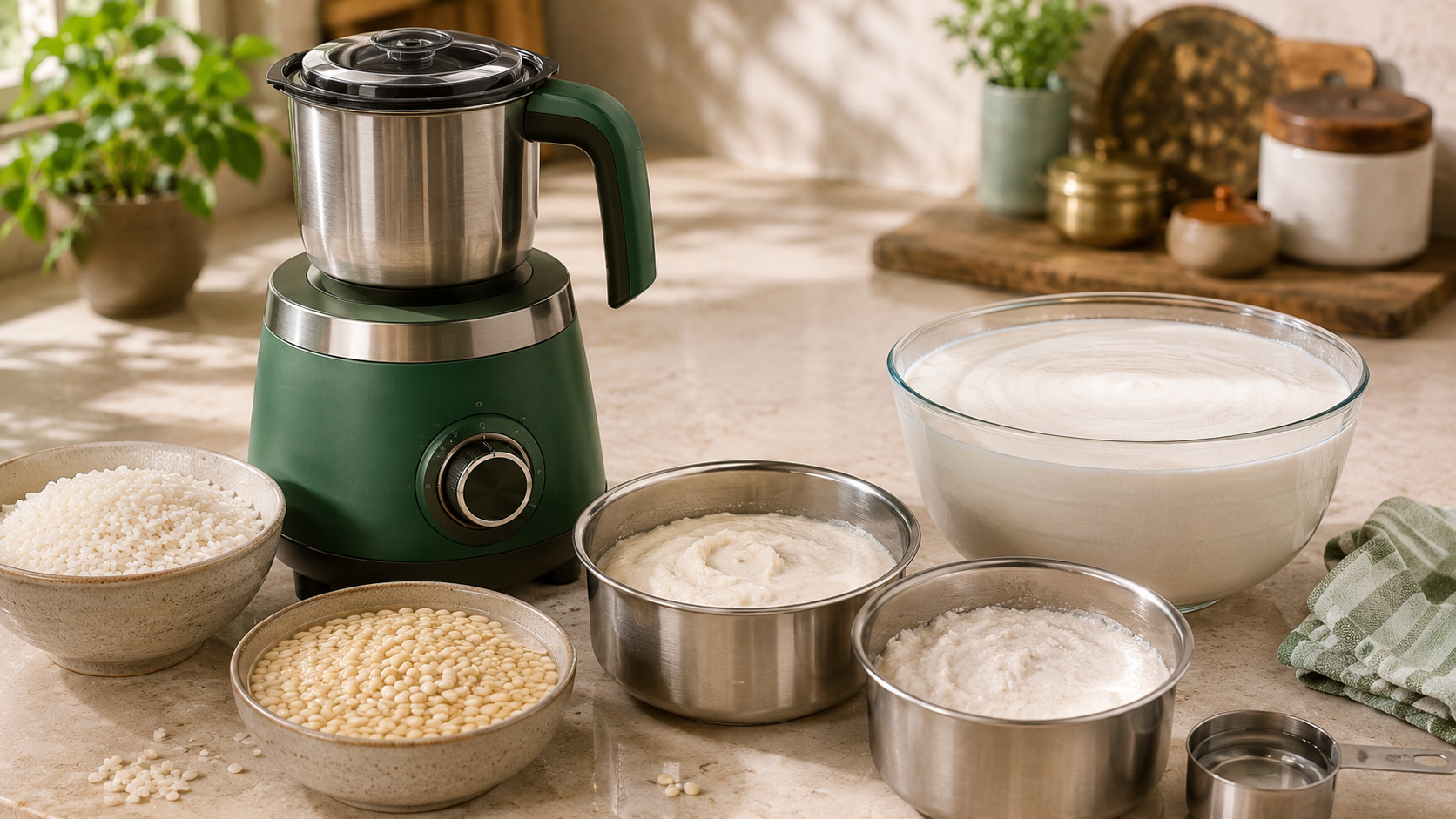 grinding rice and urad dal for idli dosa batter